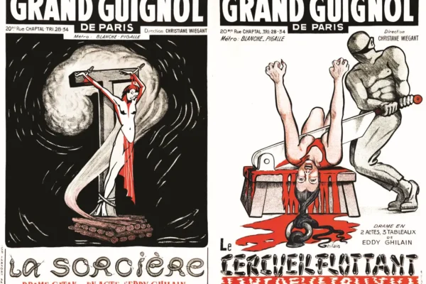 Lot de 2 Affiches de Grand Guignol de Paris : La Sorcière & Le Cerceuil Flottant 1961 - Lot de 2 Affiches de Grand Guignol de Paris : La Sorcière & Le Cerceuil Flottant 1961