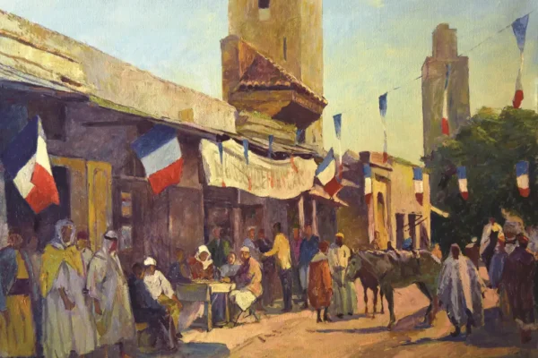 Scène de Village huile sur toile signée vers 1930 - Scène de Village huile sur toile signée vers 1930