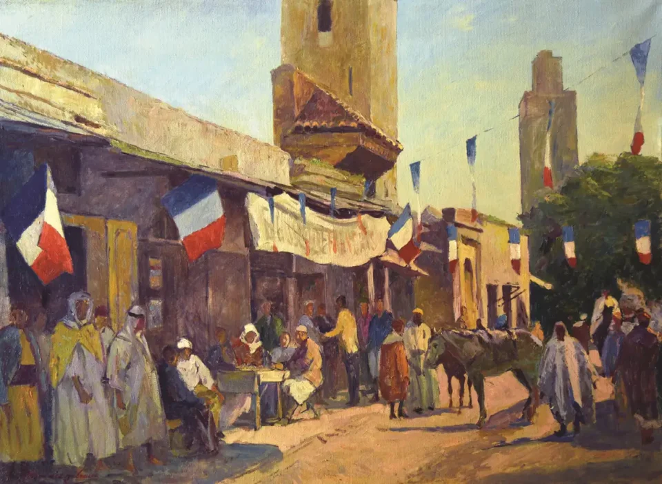 Scène de Village huile sur toile signée vers 1930 - Scène de Village huile sur toile signée vers 1930