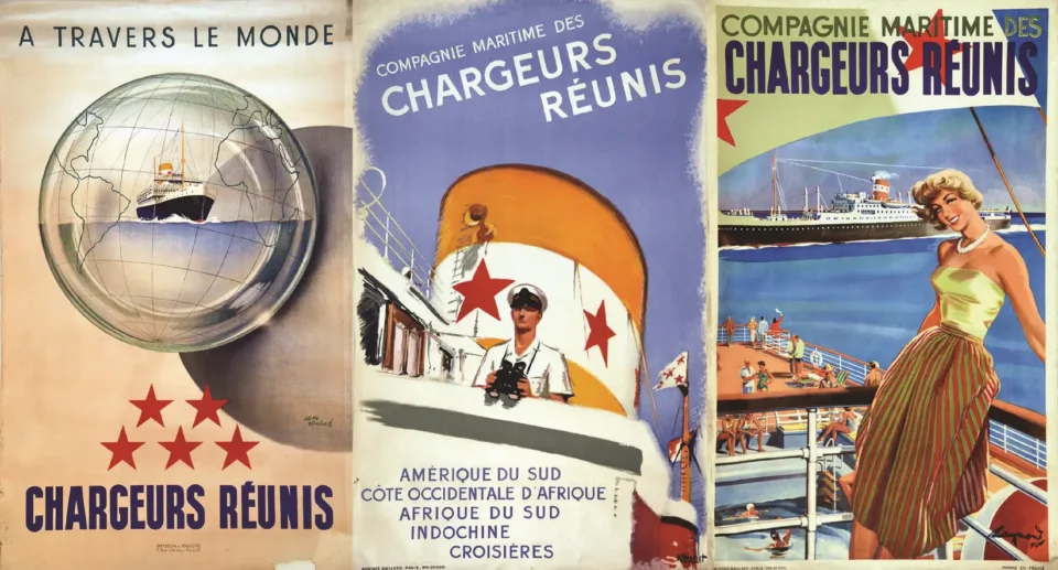 Lot de 11 Affiches Cies des Chargeurs Réunis vers 1950 - Lot de 11 Affiches Cies des Chargeurs Réunis vers 1950