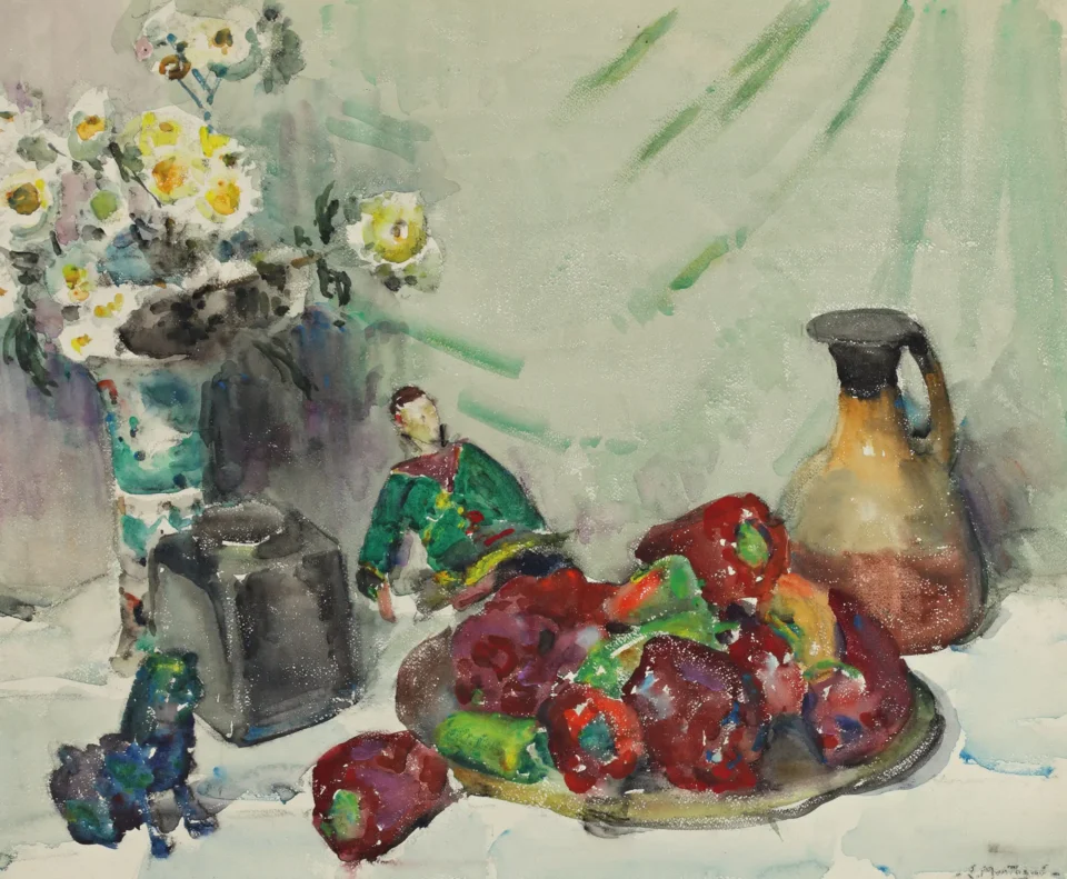 Nature morte aux poivrons et à la poupée chinoise - Louis Agricol MONTAGNÉ (1879-1960)