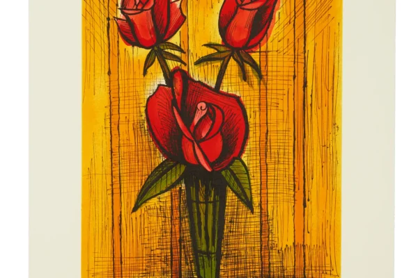 Roses rouges sur fond orange - BUFFET Bernard (1928-1999)