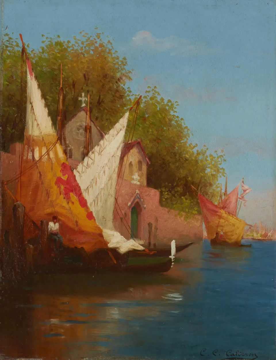 Voiliers à Venise - Charles Clément CALDERON (Paris 1870 - 1906)