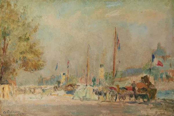 Paris, le quai du Louvre, après midi de printemps - Albert LEBOURG (Montfort-sur-Risle 1849 - Rouen 1928)