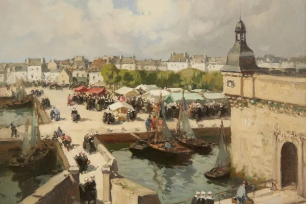 Concarneau, Finistère, le marché devant la Ville-Close, vers 1920-1930 - Henri BARNOIN (Paris 1882 - 1935)