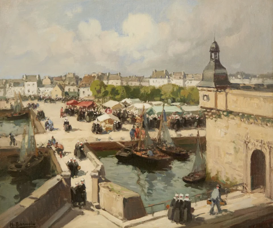 Concarneau, Finistère, le marché devant la Ville-Close, vers 1920-1930 - Henri BARNOIN (Paris 1882 - 1935)