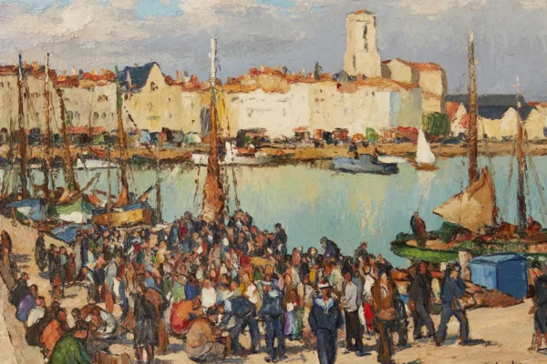 La Rochelle, Charente-Maritime, le Vieux-Port et l’église Saint-Sauveur, 1948 - Gaston BALANDE (Saujon 1880 - Paris 1971)