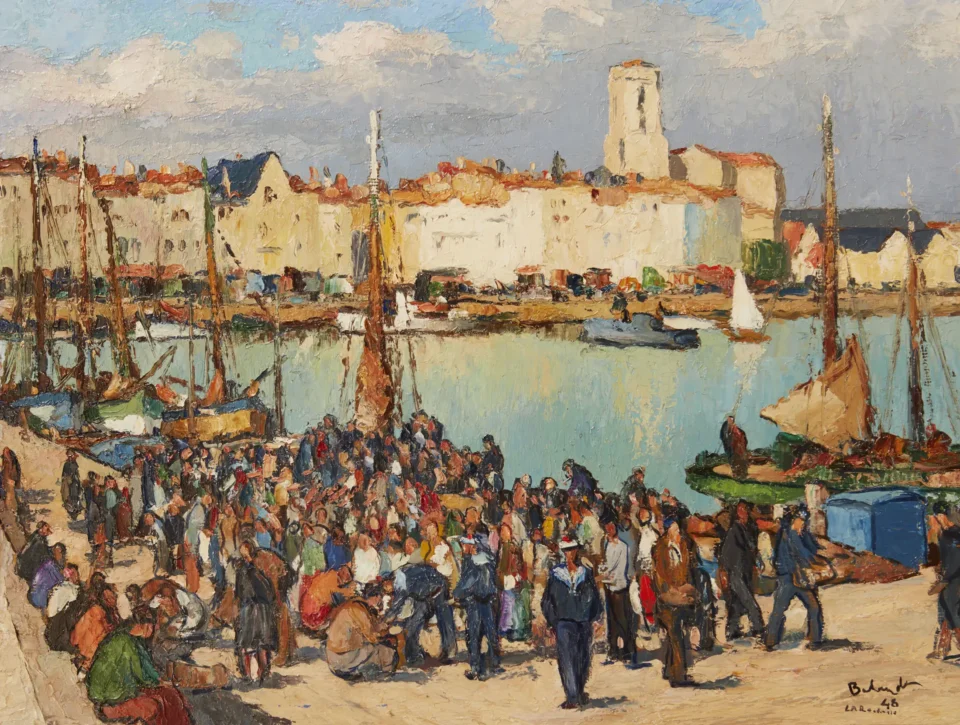 La Rochelle, Charente-Maritime, le Vieux-Port et l’église Saint-Sauveur, 1948 - Gaston BALANDE (Saujon 1880 - Paris 1971)