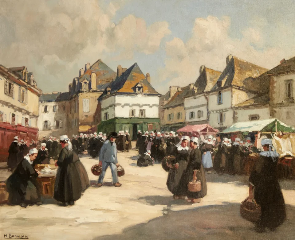 Place de marché à Quimper - Henri BARNOIN (Paris 1882 - 1935)