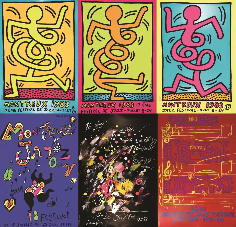 Lot de 6 Affiche du Jazz Festival Montreux par Keith Harring- Niki de St Phale -Tingueli- Warhol - Lot de 6 Affiche du Jazz Festival Montreux par Keith Harring- Niki de St Phalle -Tingueli- Warhol