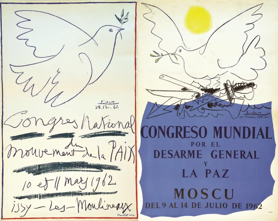 Lot de 2  Affiches / Posters  des Mouvements pour la Paix 1962 Moscou & Issy, 1962 - PICASSO Pablo (1881-1973)