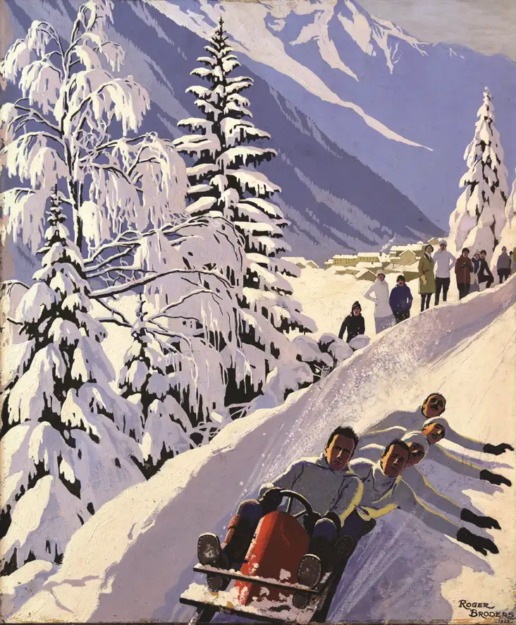 Chamonix Jeux Olympiques 1924 Gouache signée et datée 1923 Roger Broders projet non retenu 1923 - Chamonix Jeux Olympiques 1924 Gouache signée et datée 1923 Roger Broders projet non retenu 1923