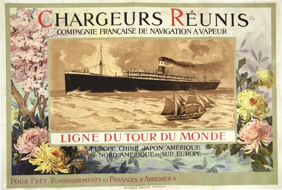 Chargeurs Réunis – Lignes du Tour du Monde vers 1900 - Chargeurs Réunis - Lignes du Tour du Monde vers 1900