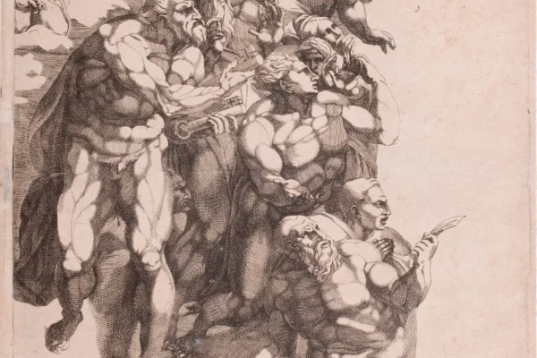 GROUPE TIRÉ DU JUGEMENT DERNIER DE MICHEL- ANGE. - Domenico del BARBIERE (1506 - 1565/75)