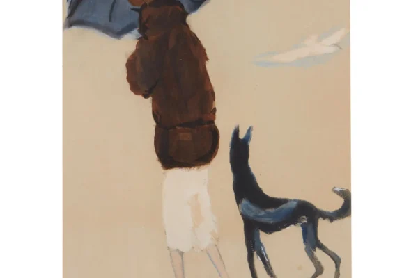 Femme avec un chien marchant sur la plage. 1925 - 1930 - VAN DONGEN Kees (1877-1968)