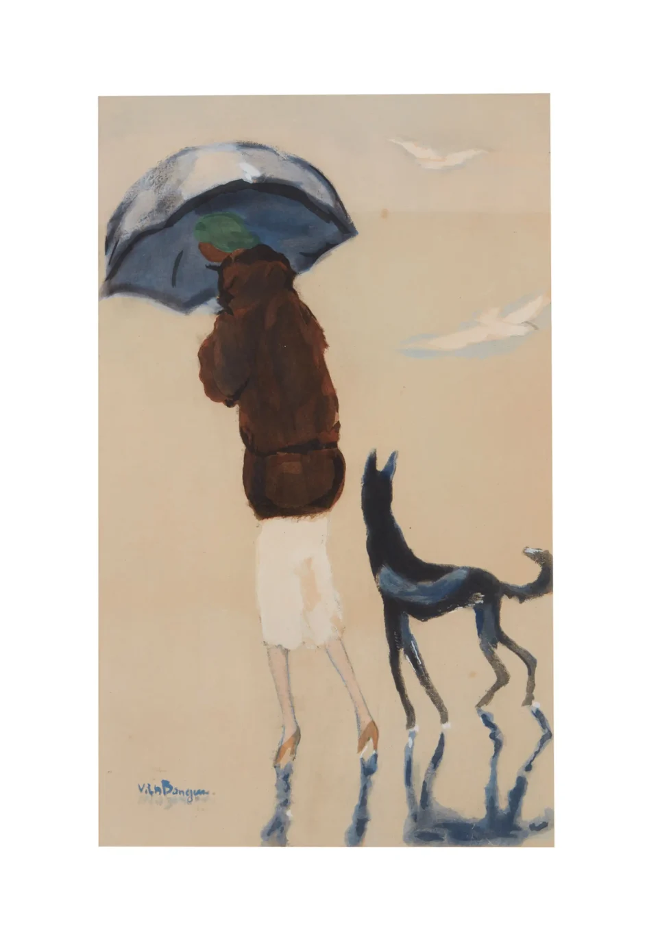 Femme avec un chien marchant sur la plage. 1925 – 1930 - VAN DONGEN Kees (1877-1968)