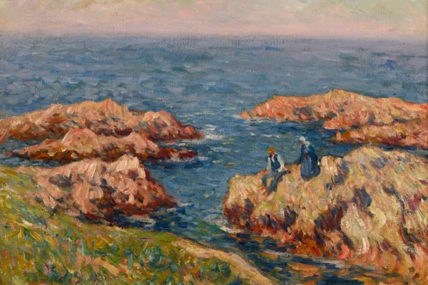 Personnages sur une côte rocheuse - Henri MORET (Cherbourg 1856 - Paris 1913)