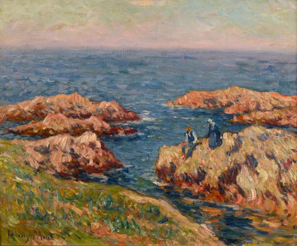 Personnages sur une côte rocheuse - Henri MORET (Cherbourg 1856 - Paris 1913)