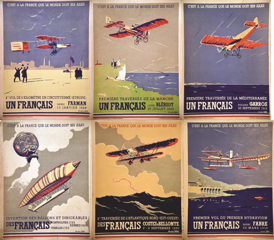 Ensemble de 6 affiches-C’est à la France que le monde doit ses ailes vers 1930 - CARRE LUCIEN