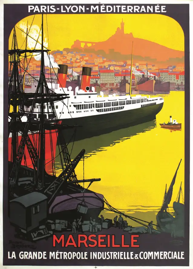 Marseille – La Grande Métropole Industrielle & Commercial –  Affiche Encadrée, vers 1920 - BRODERS ROGER