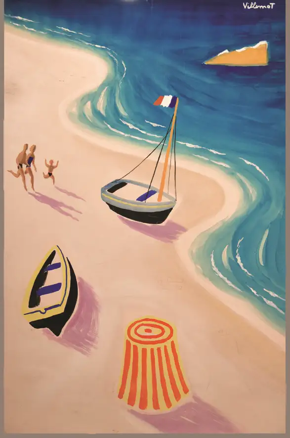 Plages de France Gouache modèle différent de cette célèbre Affiche Signée Villemot 1955 - VILLEMOT BERNARD