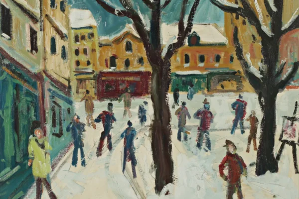 Place du Tertre sous la neige - Roland DUBUC (1924-1998)