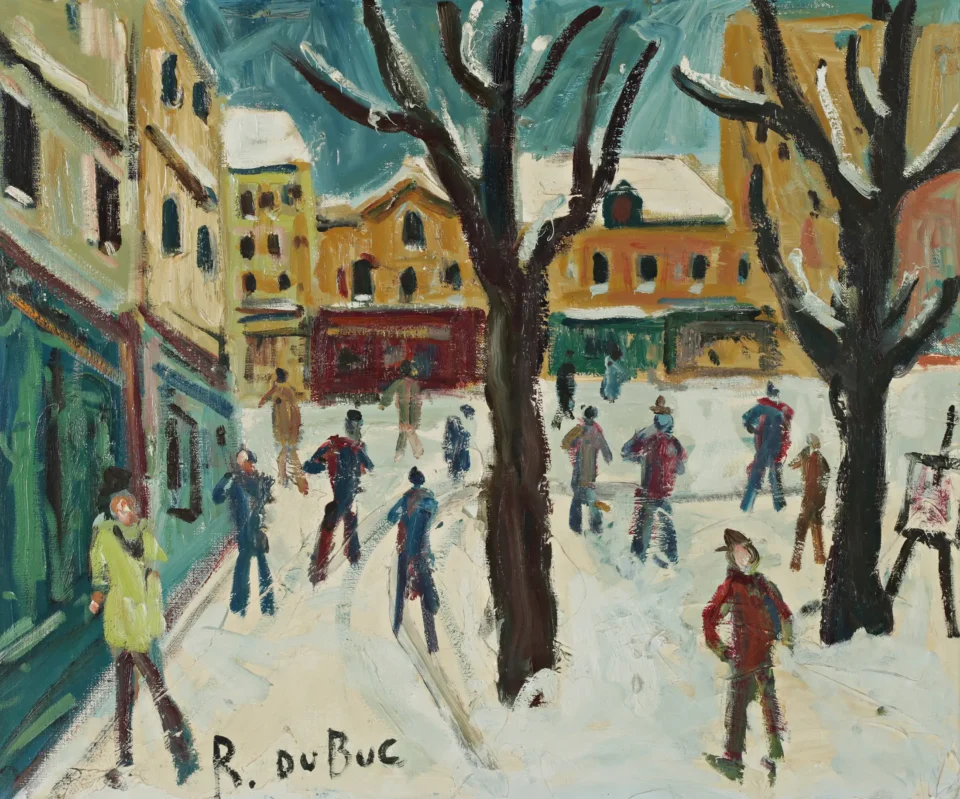 Place du Tertre sous la neige - Roland DUBUC (1924-1998)