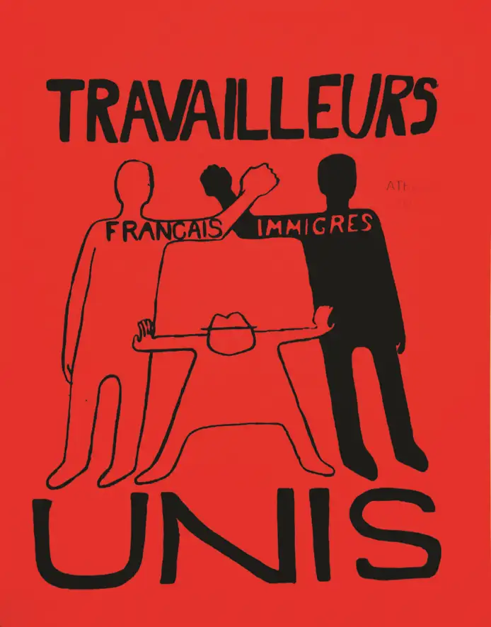 Travailleurs Français Immigrés tous unis Fond Rouge Mai 68 - Travailleurs Français Immigrés tous unis Fond Rouge Mai 68