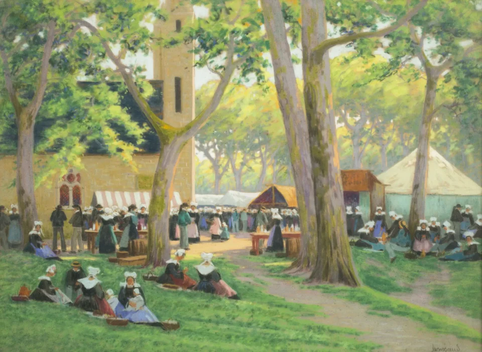 Fête dans un village breton - Mathurin JANSSAUD (Manosque 1857-1940) <br>