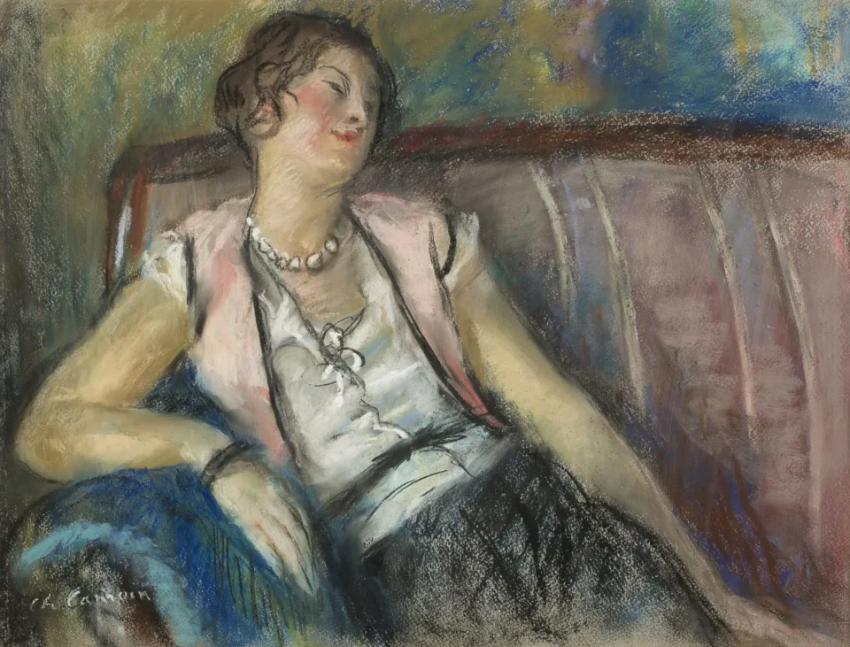 Portrait de femme sur le  canapé - Charles CAMOIN  (Marseille 1879 - Paris 1965) <br>