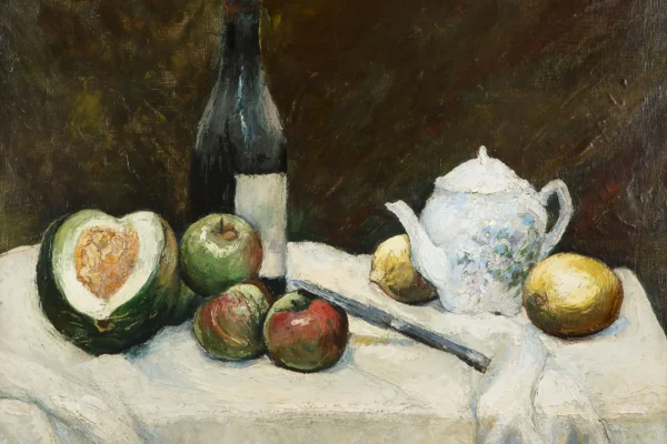 Nature morte aux fruits et à la bouteille - Abraham WEINBAUM (Kamenez- Podolski 1880 - mort en déportation en 1943) <br>