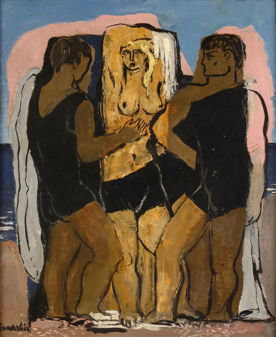 Trois personnages sur une plage - Jean SOUVERBIE (Boulogne -Billancourt 1891 - Paris 1981) <br>