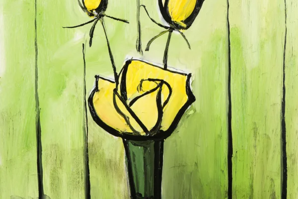 Roses jaunes fond vert - Bernard BUFFET (Paris 1928-Tourtour1999) <br>