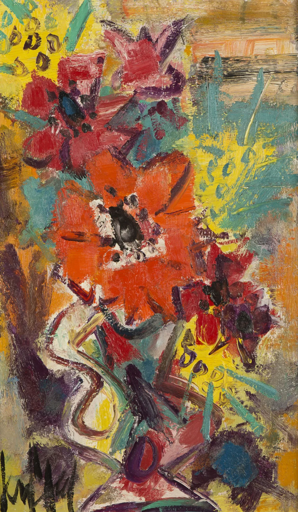 Bouquet de fleurs rouges, circa 1960 - GEN PAUL  (Paris 1895- 1975) <br>