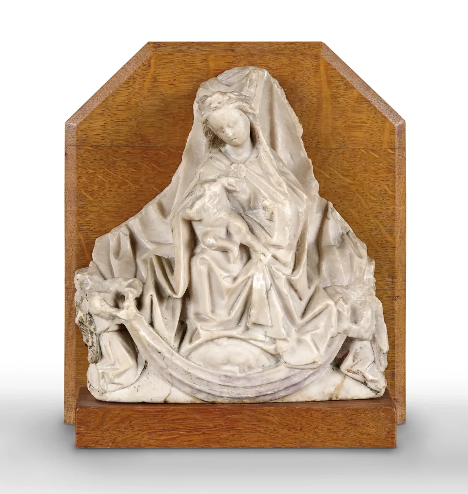 Vierge à l’enfant entourée de deux anges. - Vierge à l'enfant entourée de deux anges.