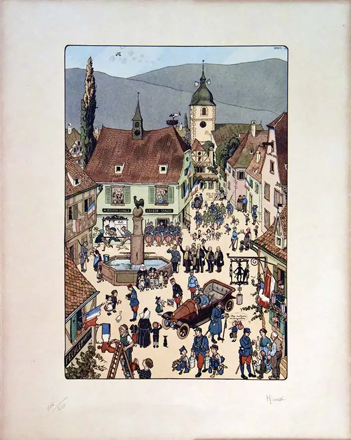 Entrée de Français à ColmarLithographie en couleurs signée Hansi - HANSI