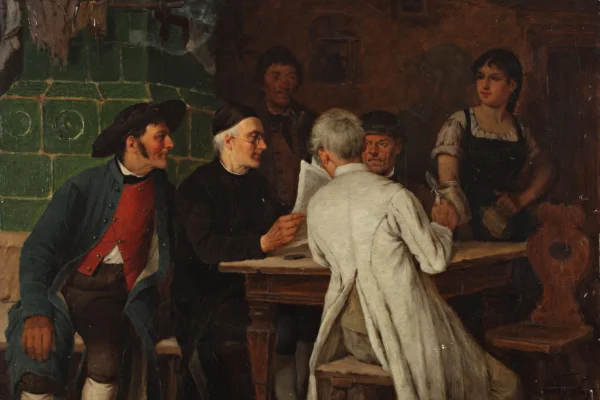 La lecture à la taverne - Joseph KINZEL (1852-1925)