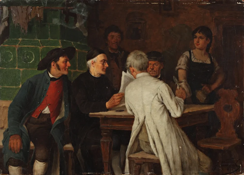 La lecture à la taverne - Joseph KINZEL (1852-1925)