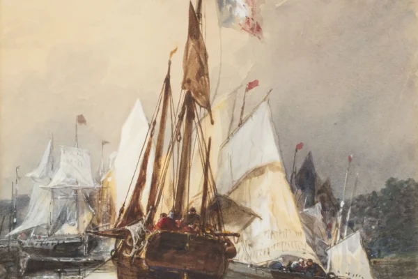 Barques de pêche à marée basse - Jules NOEL (Nancy 1810 - Alger1881)