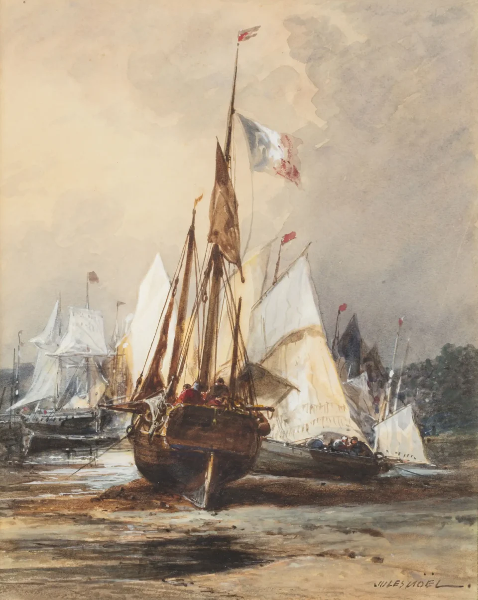 Barques de pêche à marée basse - Jules NOEL (Nancy 1810 - Alger1881)