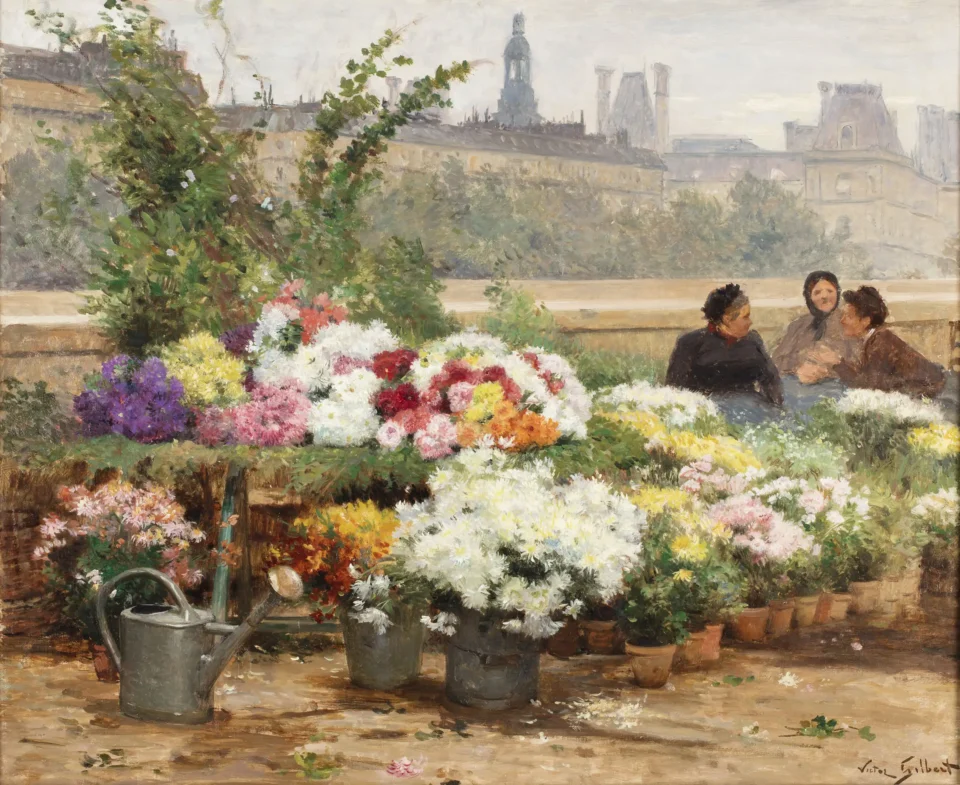 La marchande de fleurs sur les quais de Seine à Paris - Victor GILBERT (Paris 1847 - 1933)