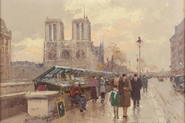 Notre Dame de Paris, et les bouquinistes - Edouard CORTES (Lagny sur Marne 1882 - 1969)