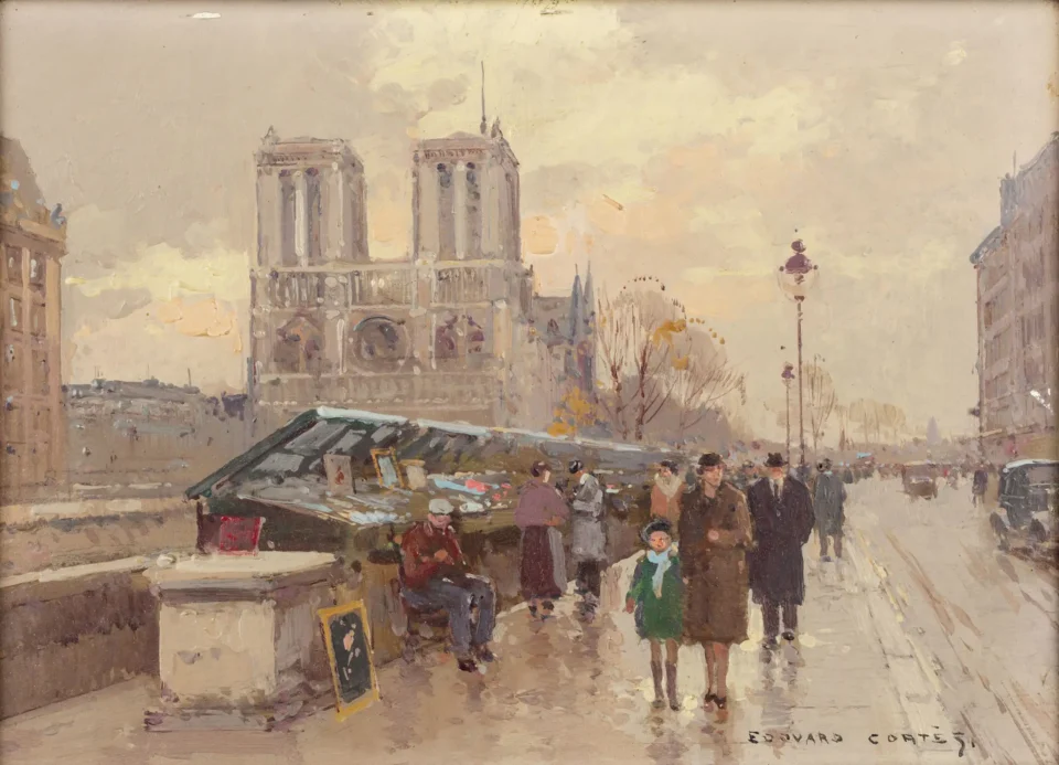 Notre Dame de Paris, et les bouquinistes - Edouard CORTES (Lagny sur Marne 1882 - 1969)