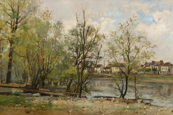 Vue présumée d'Argenteuil, bord de Seine - Pierre Emmanuel DAMOYE (Paris 1847 - 1916)