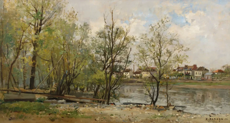 Vue présumée d’Argenteuil, bord de Seine - Pierre Emmanuel DAMOYE (Paris 1847 - 1916)