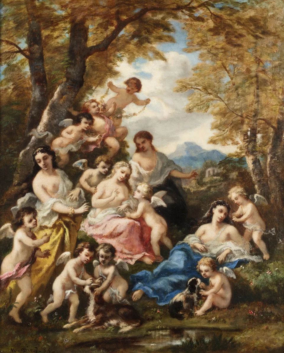 Scène champêtre idyllique, Les fées et les amours - Narcisse DIAZ de la PENA (Bordeaux 1807 - Menton 1876)