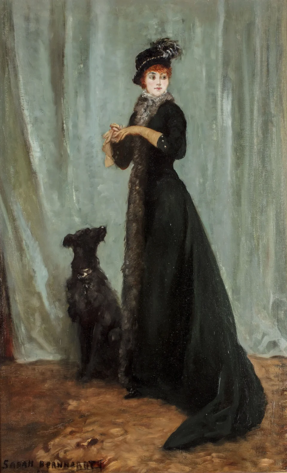 Portrait de femme au chien - Sarah BERNHARDT (Paris 1844 - 1923)