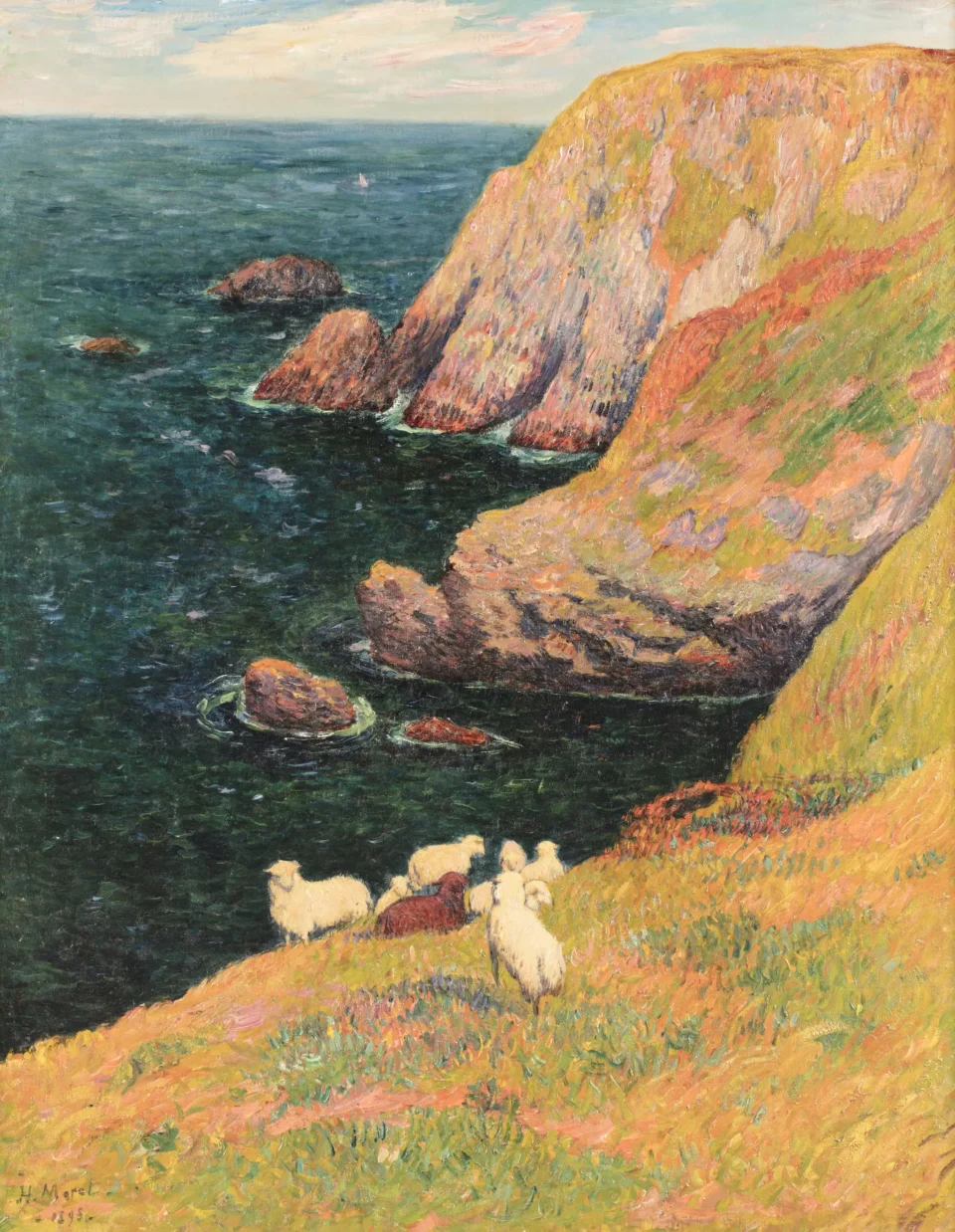 Falaises et moutons à Groix - Henry MORET (Cherbourg 1856 - Paris 1913)