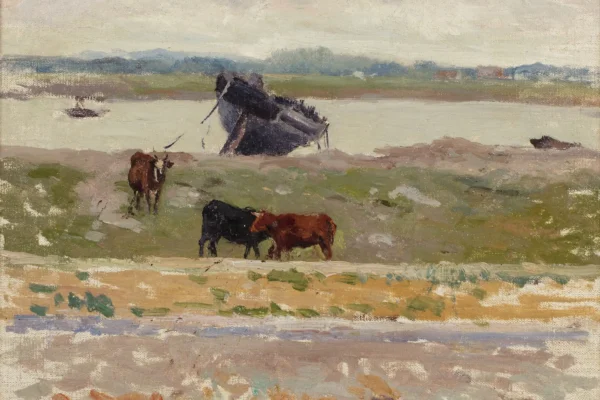 Vaches prés d´une barque,  Etaples - Henri LE SIDANER (Port Louis 1862 - Paris 1939)