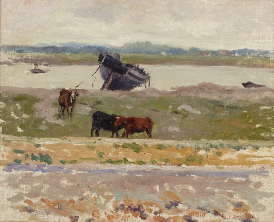 Vaches prés d´une barque,  Etaples - Henri LE SIDANER (Port Louis 1862 - Paris 1939)